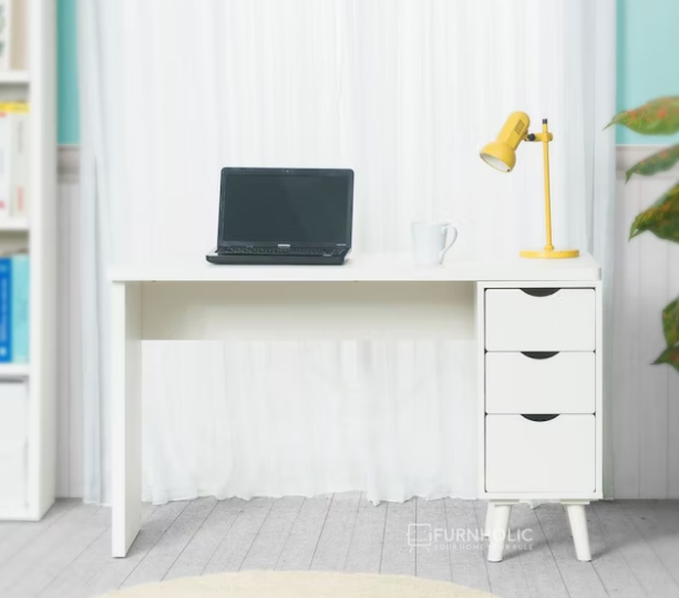 Ifurnholic Thomas Smart Desk 120 + Cabinet - Meja Belajar Minimalis - Furniture - Ivory